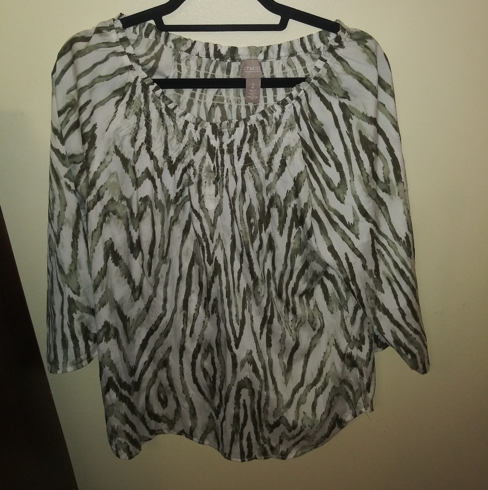 Chico's Olive Green & White Blouse Size 2
